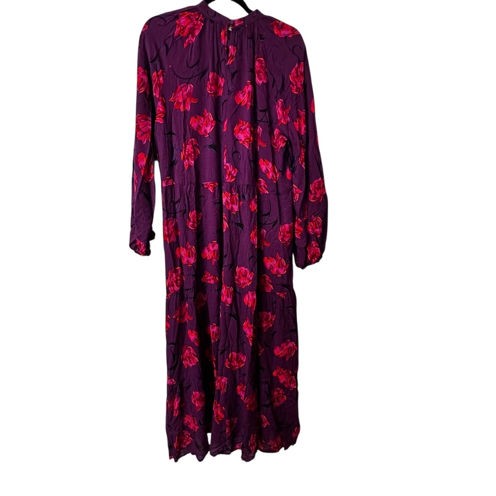 A New Day Maxi Dress Floral Print Long Sleeve Casual Purple Red XXL Tiered - Picture 10 of 10